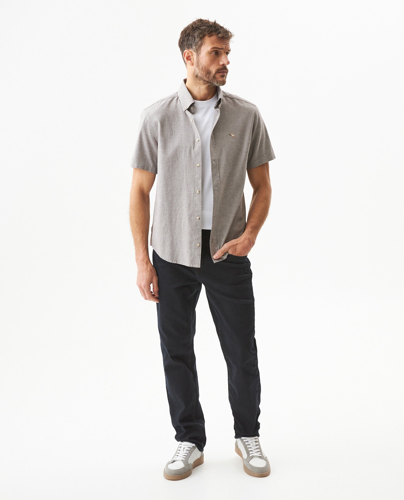 Men's Short Sleeve Slim Fit Shirt in Cotton-Tencel Blend, Lighthouse 619G018 - 3