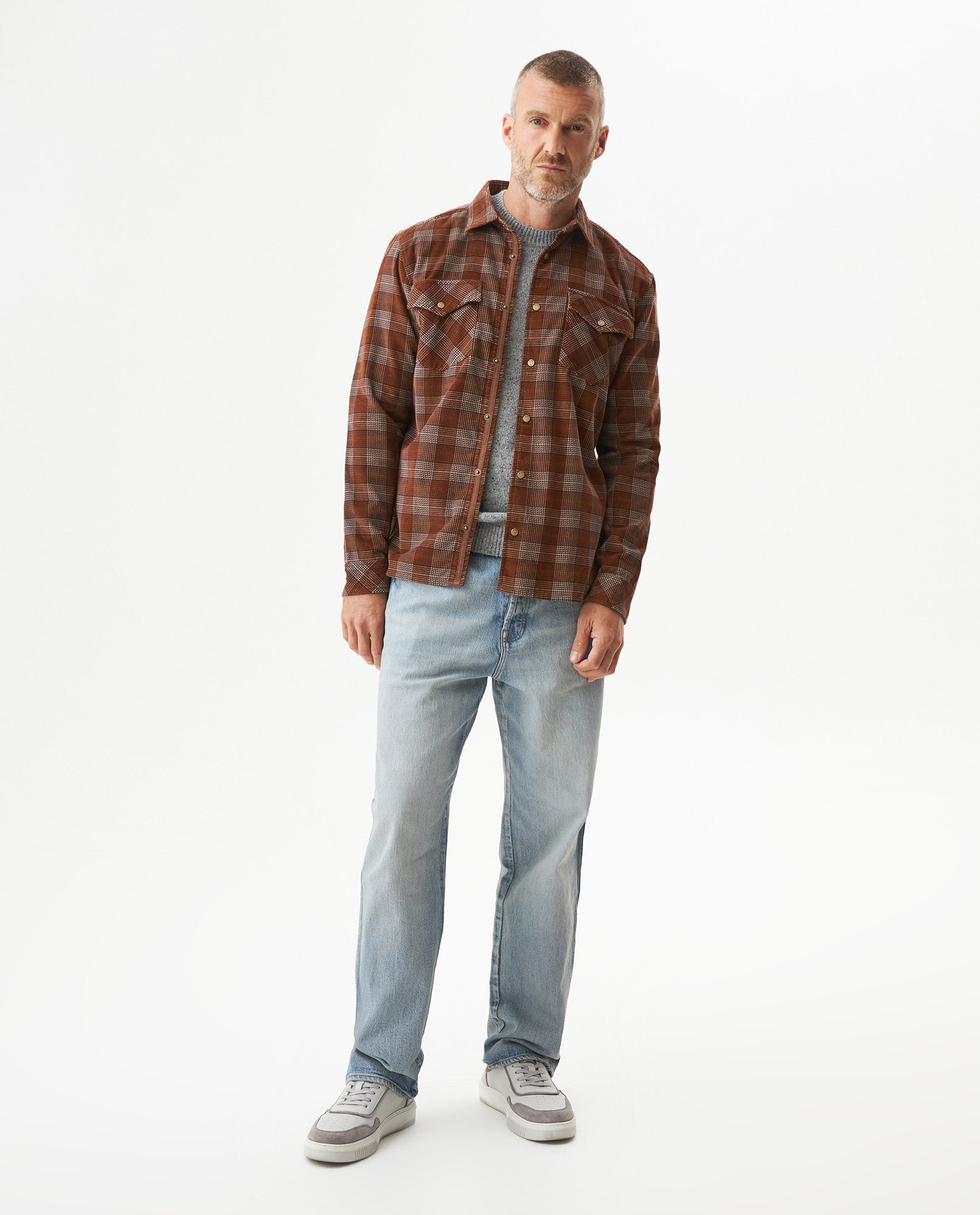 Men's Long Sleeve Slim Fit Yarn-dyed Checkered Fabric Shirt in Cotton, Seafront 619G028 - 3