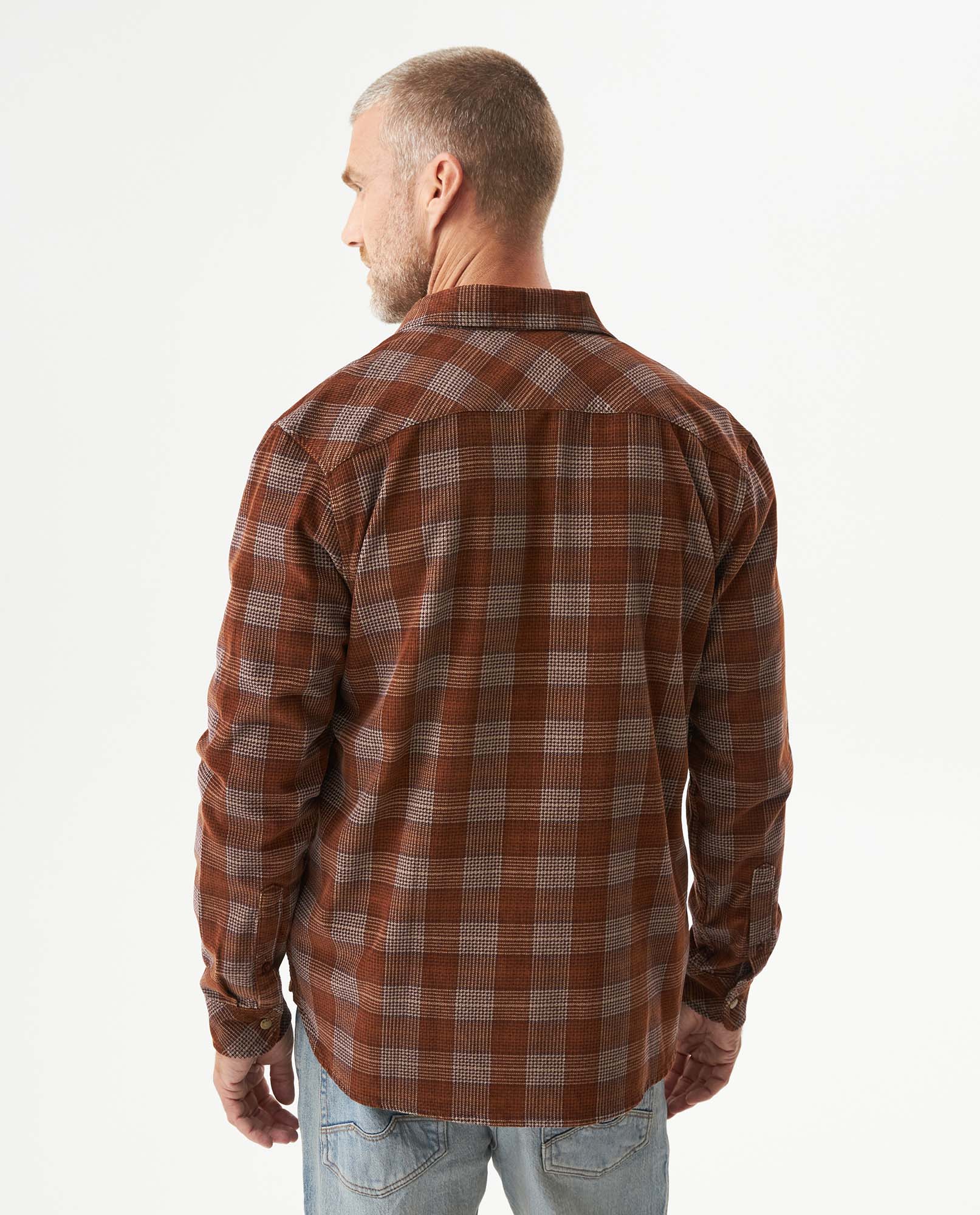 Men's Long Sleeve Slim Fit Yarn-dyed Checkered Fabric Shirt in Cotton, Seafront 619G028 - 5