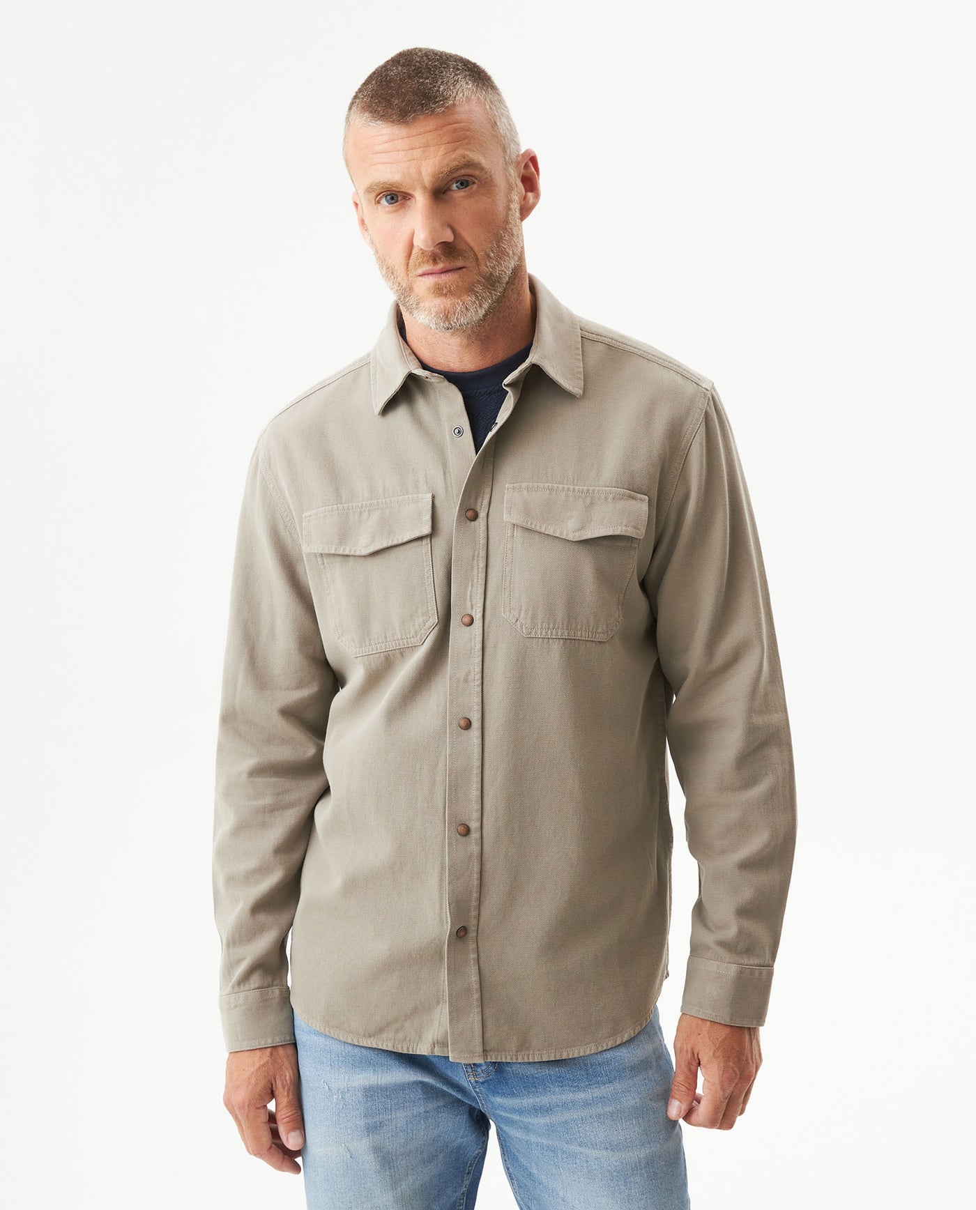 Men's Long Sleeve Classic Fit Shirt in Cotton-Viscose Blend, Shoreline 619G029 - 1