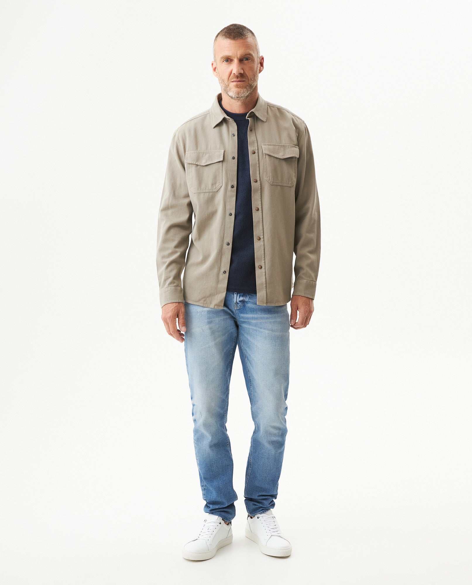 Men's Long Sleeve Classic Fit Shirt in Cotton-Viscose Blend, Shoreline 619G029 - 3