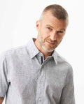 Men's Short Sleeve Regular Fit Textured Shirt in Cotton-Linen Blend, Fisherman 619G030 - 4