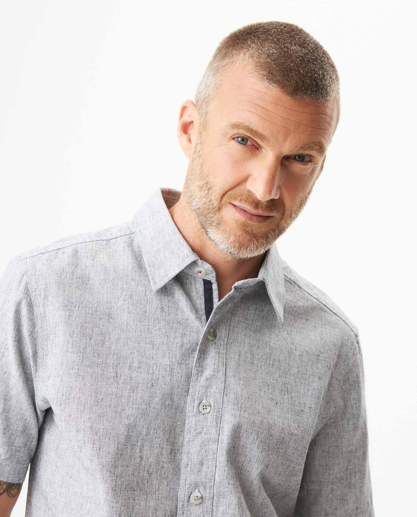 Men's Short Sleeve Regular Fit Textured Shirt in Cotton-Linen Blend, Fisherman 619G030 - 4