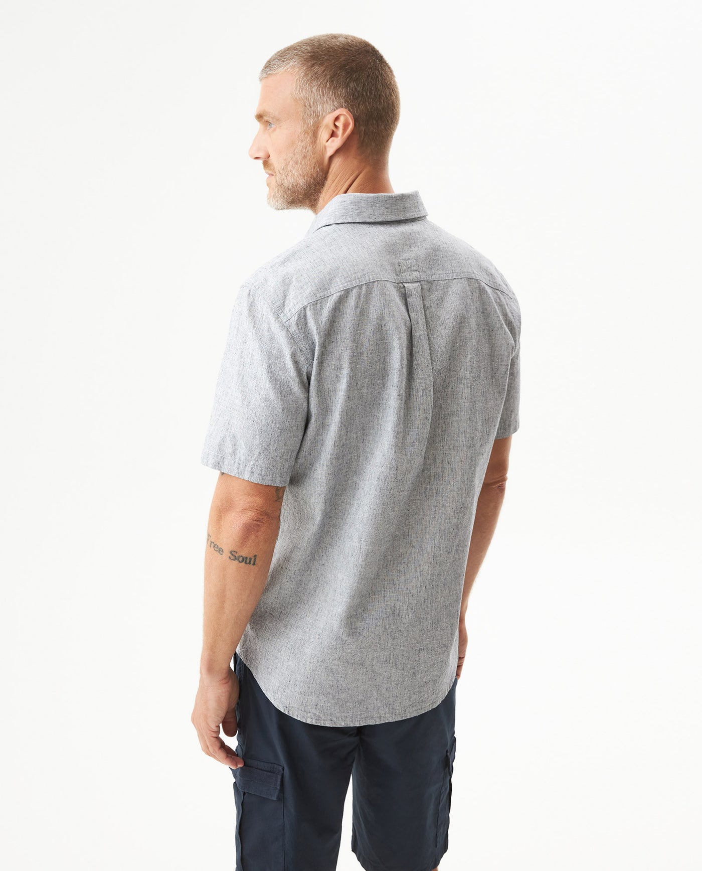 Men's Short Sleeve Regular Fit Textured Shirt in Cotton-Linen Blend, Fisherman 619G030 - 5