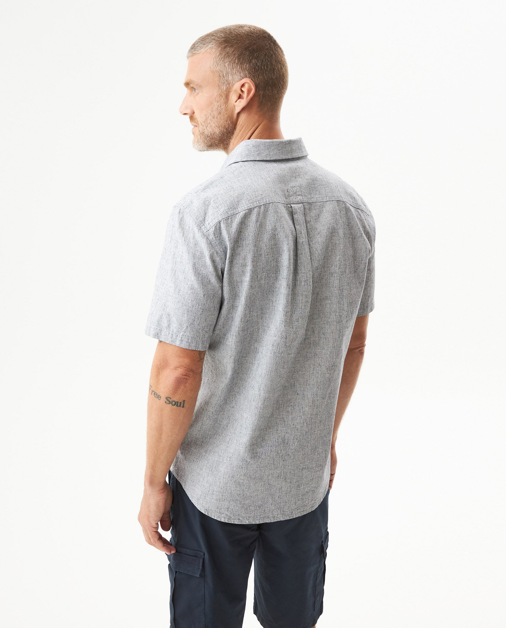 Men's Short Sleeve Regular Fit Textured Shirt in Cotton-Linen Blend, Fisherman 619G030 - 5