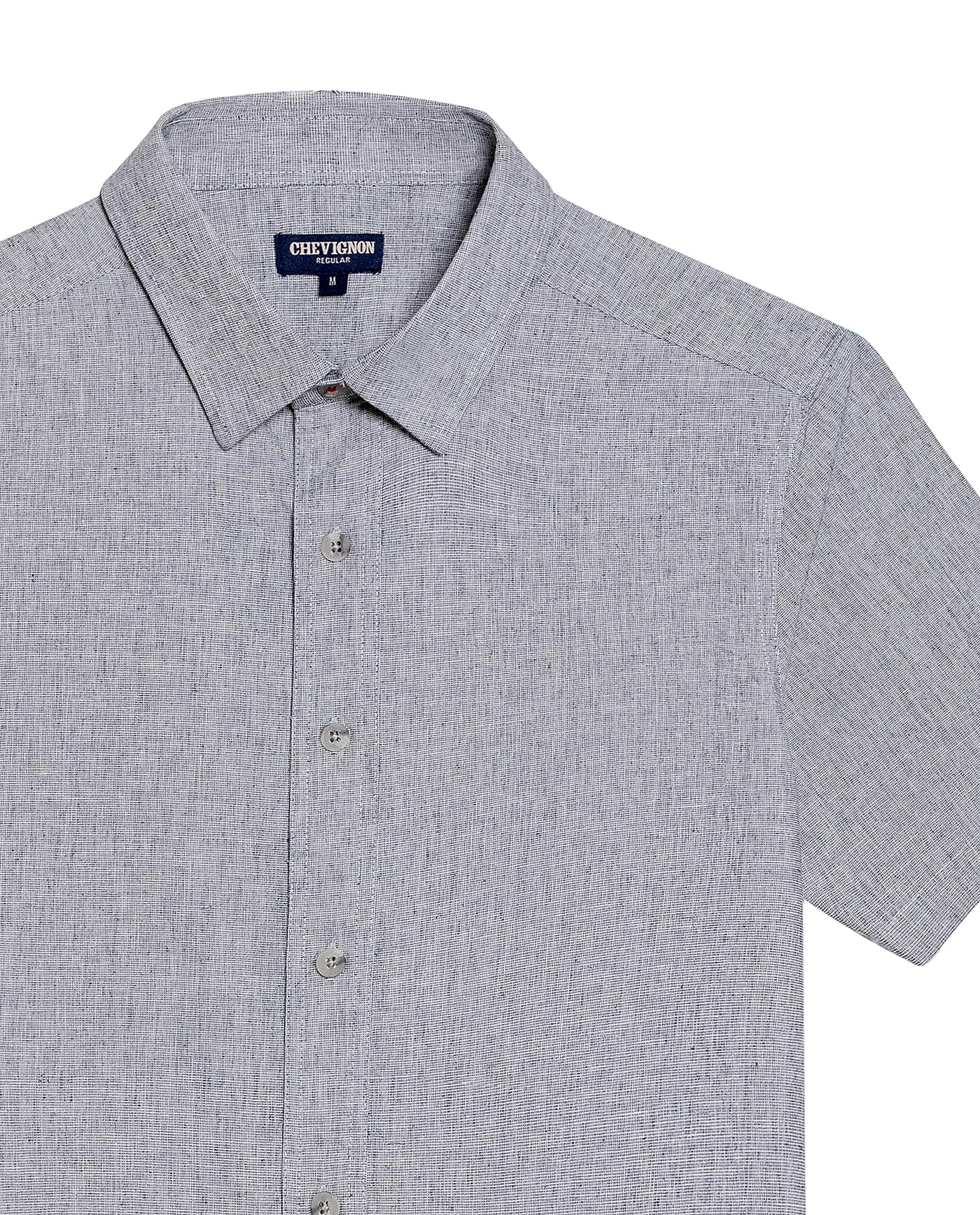 Men's Short Sleeve Regular Fit Textured Shirt in Cotton-Linen Blend, Fisherman 619G030 - 7