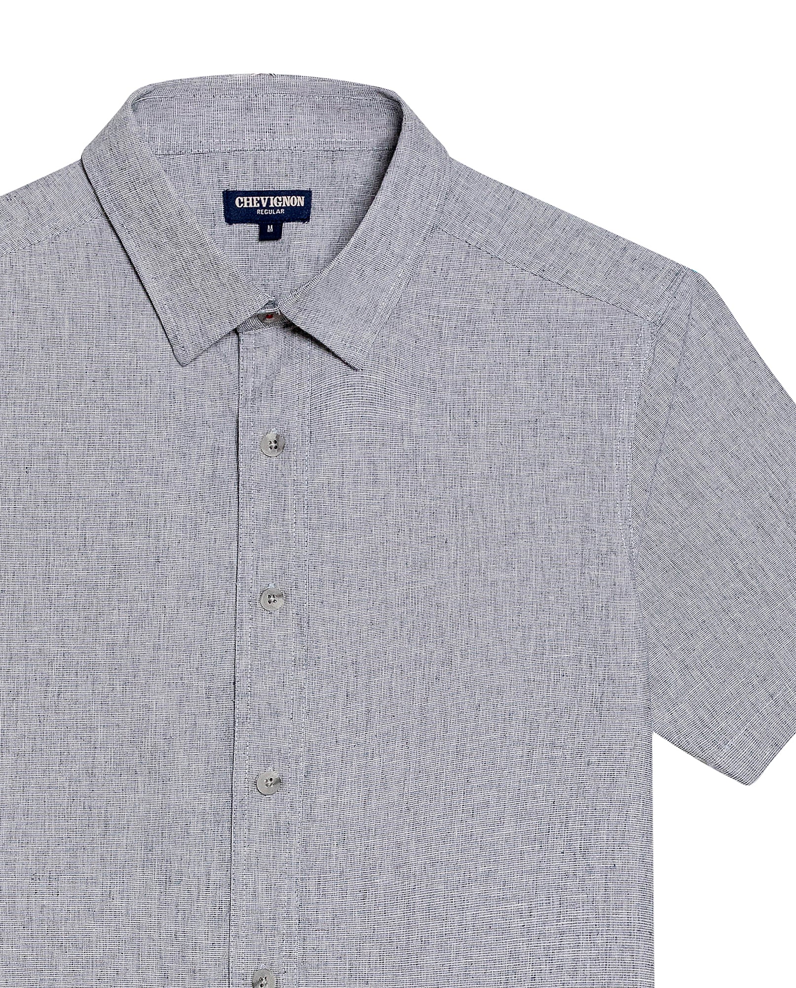 Men's Short Sleeve Regular Fit Textured Shirt in Cotton-Linen Blend, Fisherman 619G030 - 7