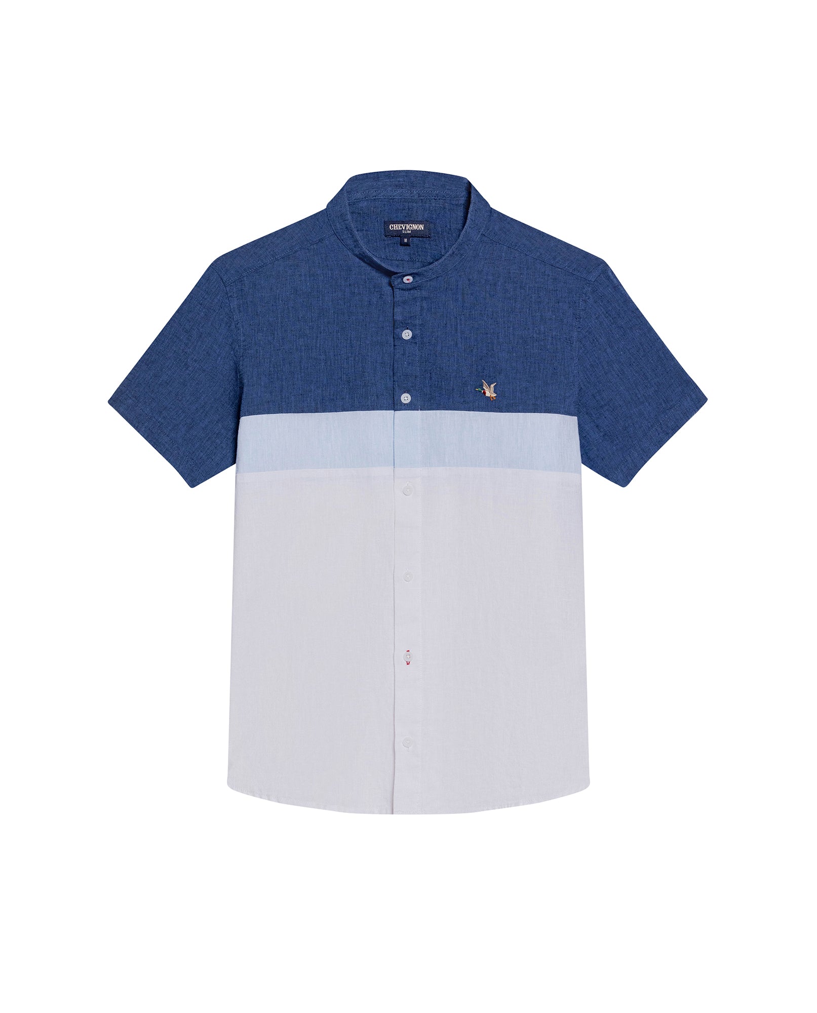 Men's Shirt, Slim Fit, Short Sleeve - White and Blue 619G032 - 2