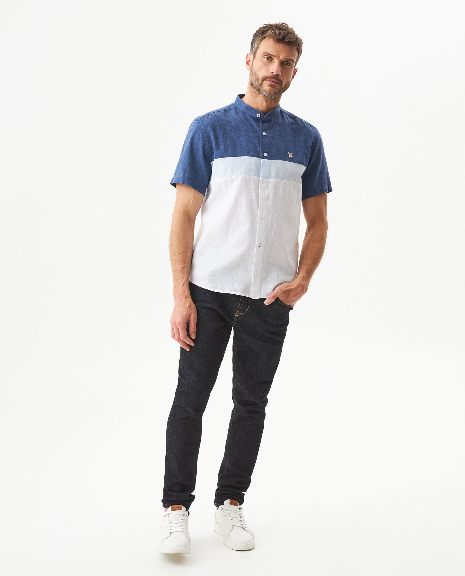 Men's Shirt, Slim Fit, Short Sleeve - White and Blue 619G032 - 3