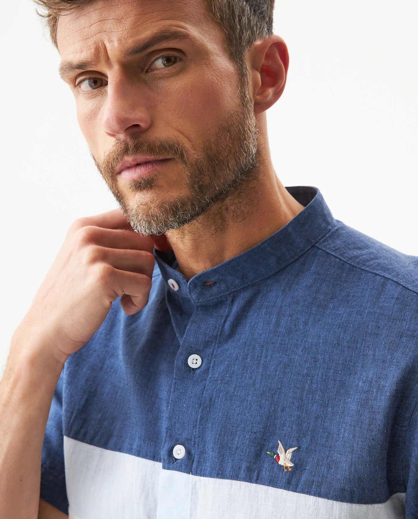 Men's Shirt, Slim Fit, Short Sleeve - White and Blue 619G032 - 4
