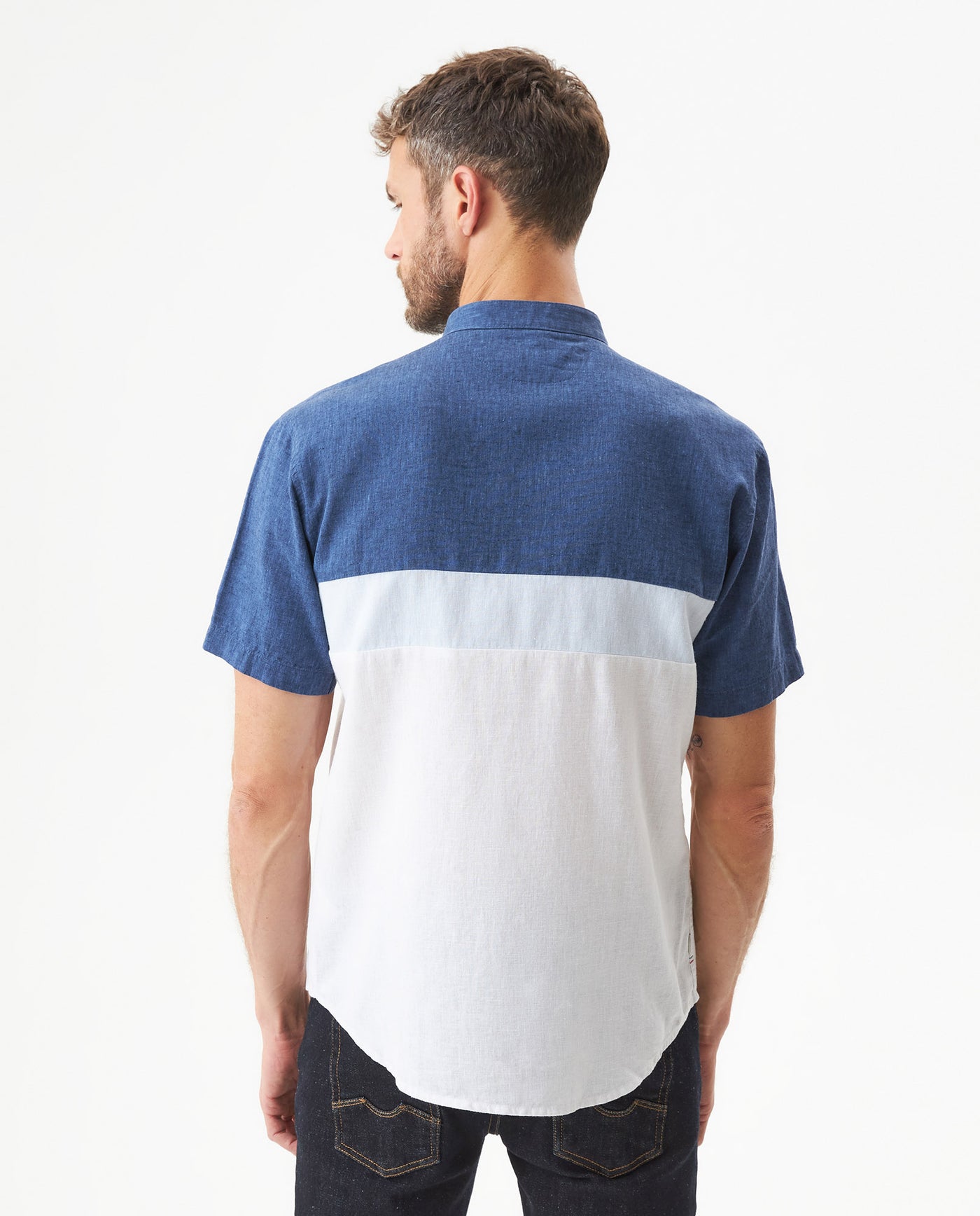Men's Shirt, Slim Fit, Short Sleeve - White and Blue 619G032 - 5
