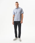 Men's Short Sleeve Slim Fit Mini Stripe Shirt in Cotton, Twilight 619G035 - 3