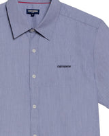 Men's Short Sleeve Slim Fit Mini Stripe Shirt in Cotton, Twilight 619G035 - 7