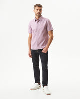 Men's Short Sleeve Slim Fit Mini Stripe Shirt in Cotton, Twilight 619G035 - 3