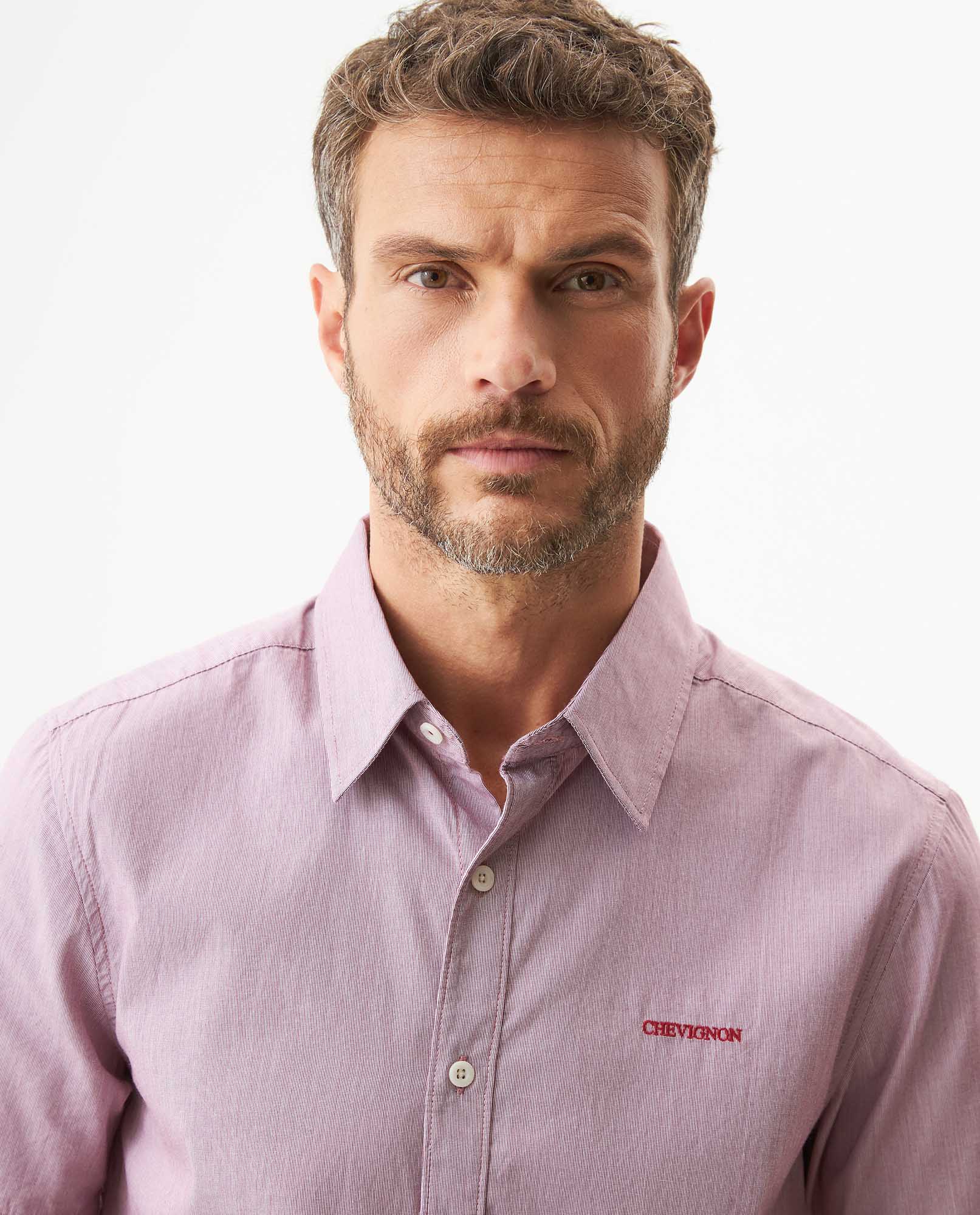 Men's Short Sleeve Slim Fit Mini Stripe Shirt in Cotton, Twilight 619G035 - 4