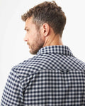 Men's Long Sleeve Slim Fit Checkered Shirt in Cotton-Linen, Stardust 619G036 - 6