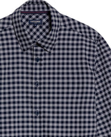 Men's Long Sleeve Slim Fit Checkered Shirt in Cotton-Linen, Stardust 619G036 - 7