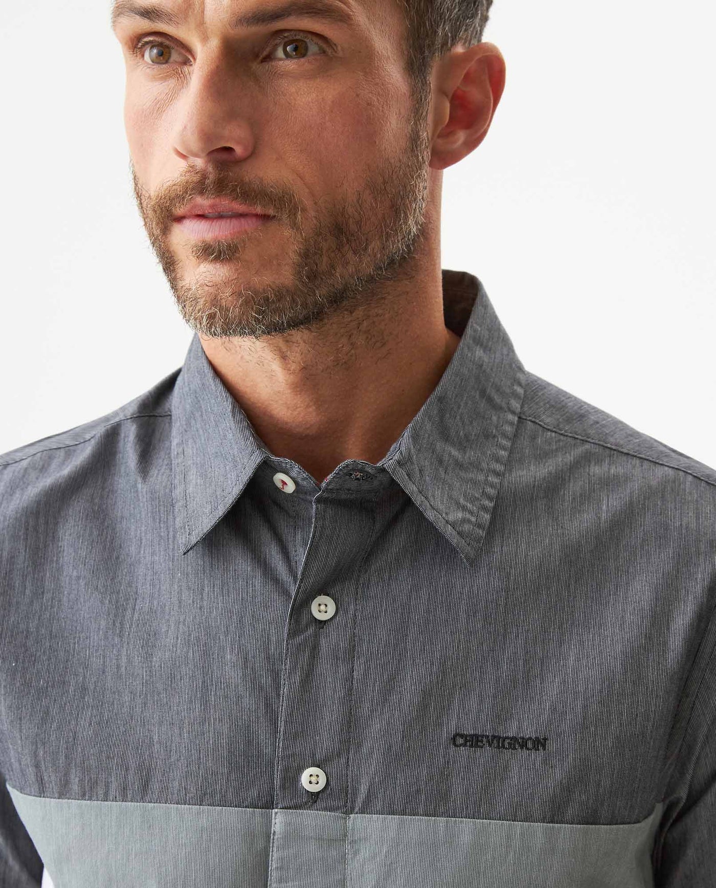 Men's Short Sleeve Slim Fit Color Block Shirt in Cotton, Boathouse 619G040 - 4