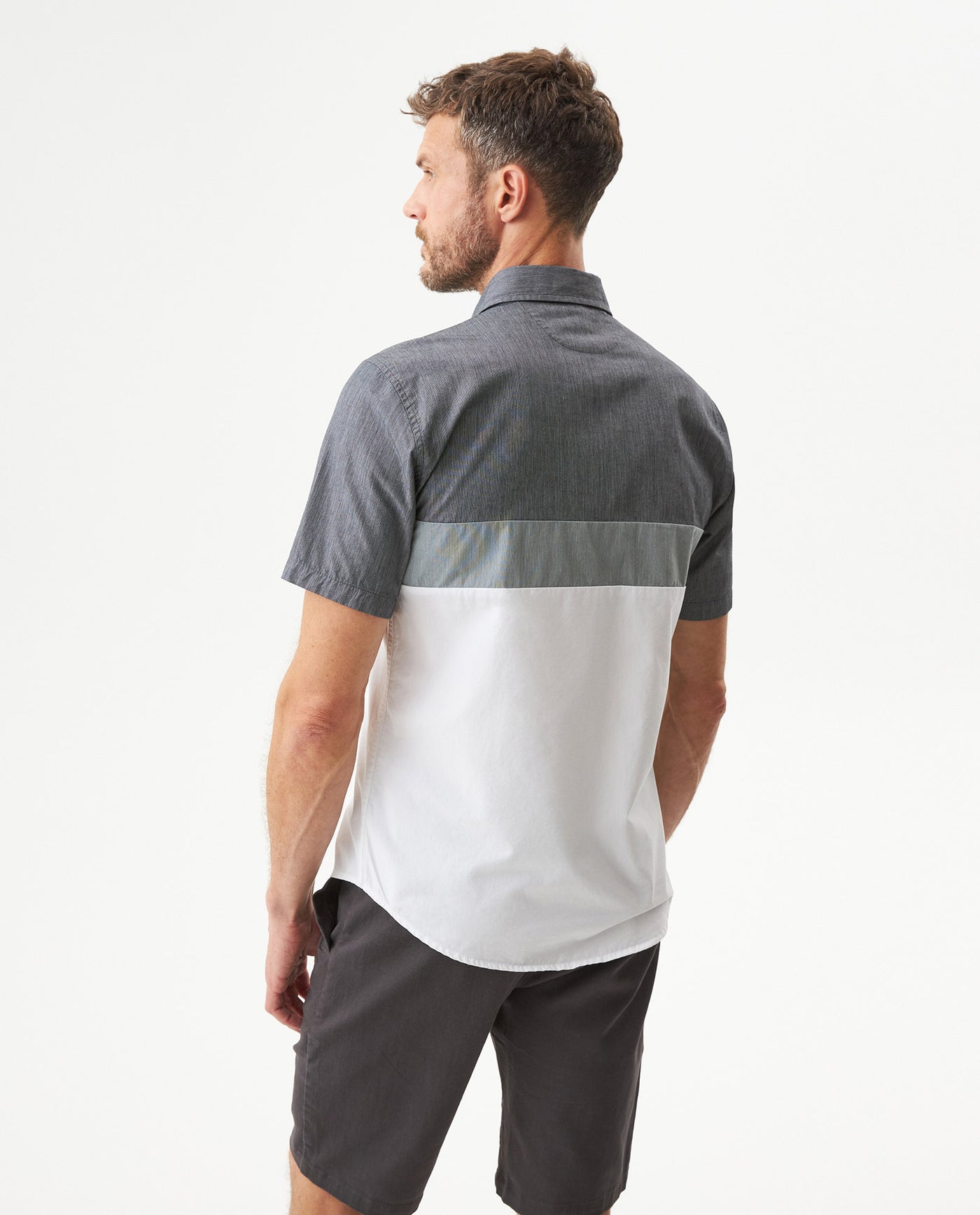 Men's Short Sleeve Slim Fit Color Block Shirt in Cotton, Boathouse 619G040 - 5