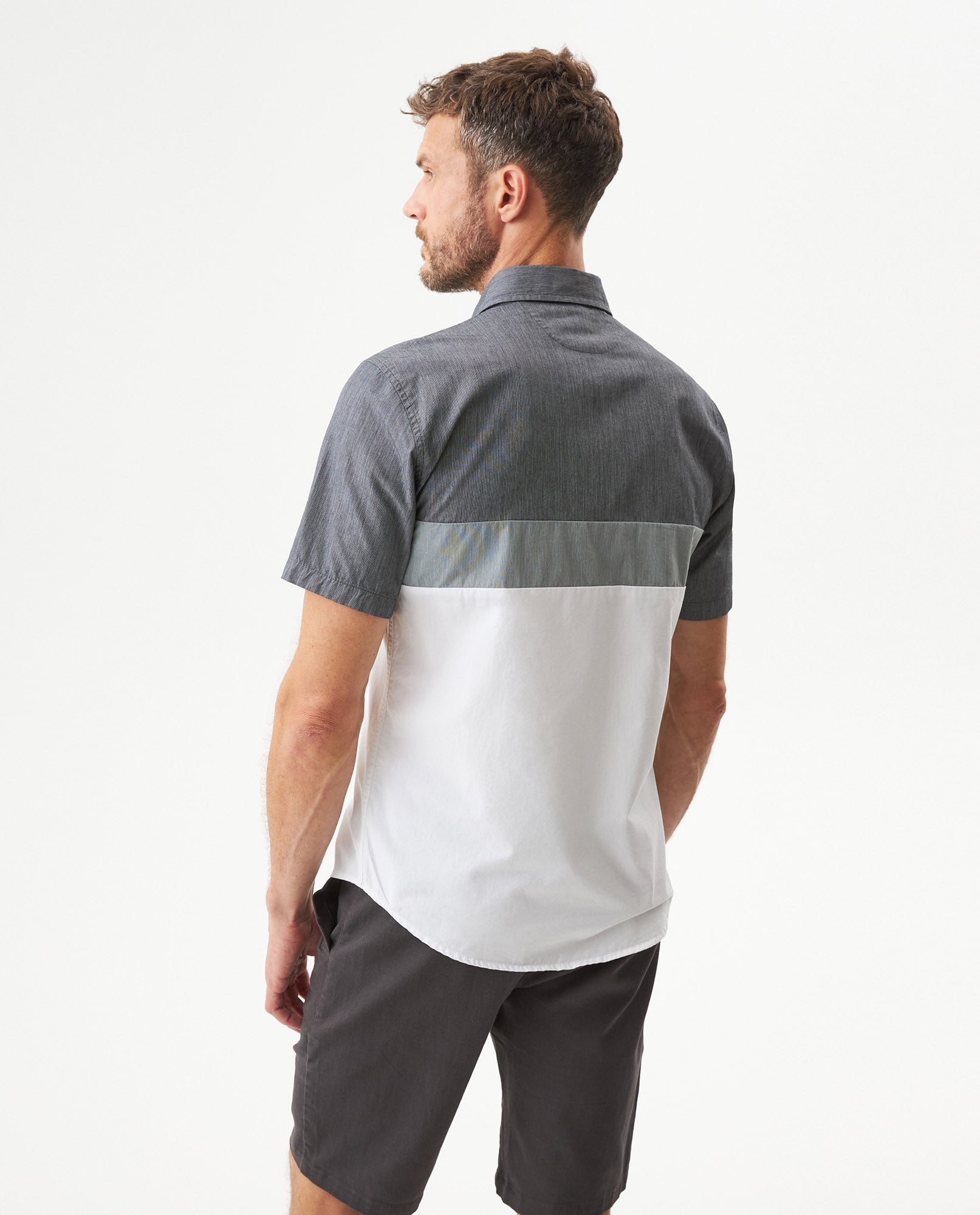 Men's Short Sleeve Slim Fit Color Block Shirt in Cotton, Boathouse 619G040 - 5