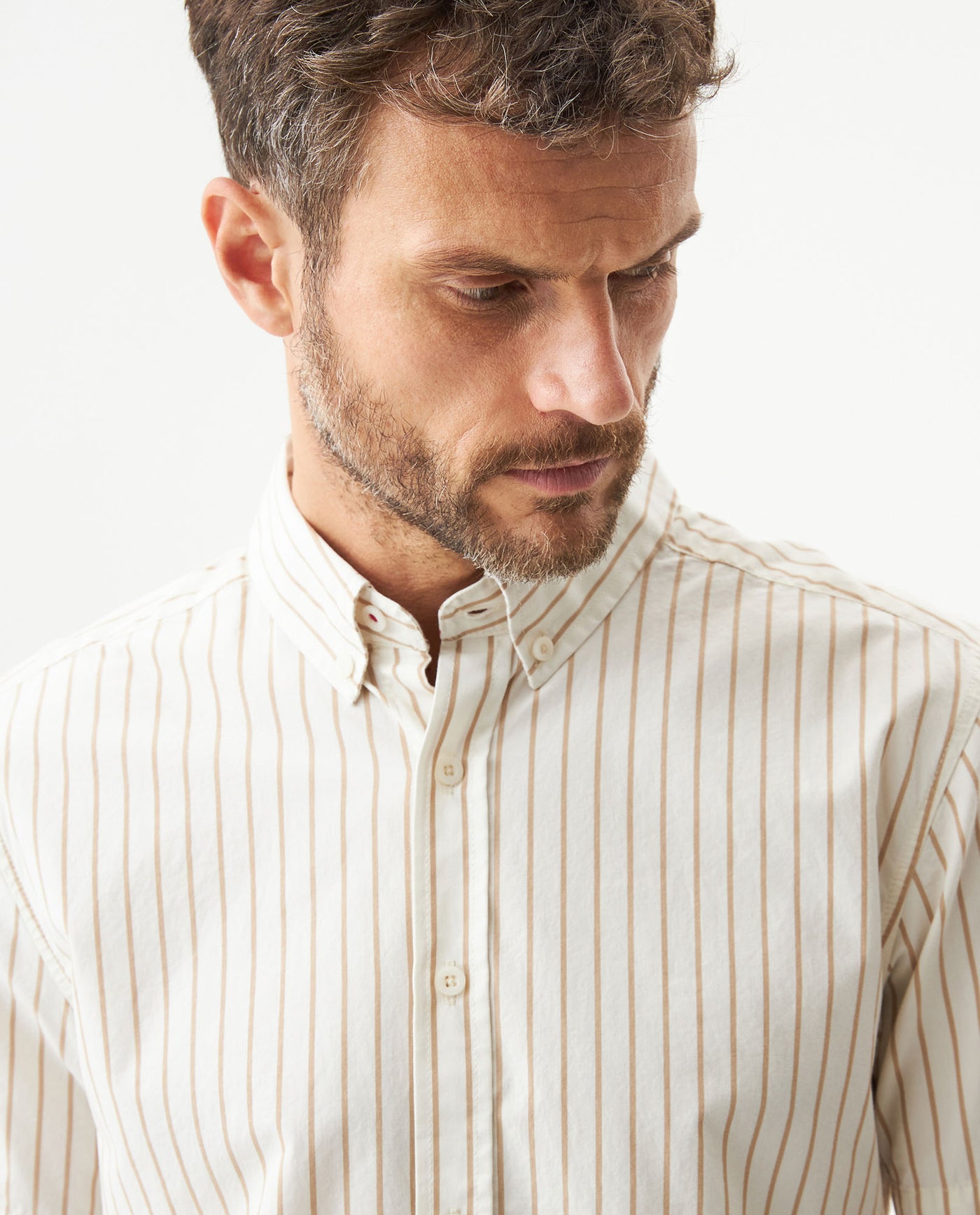 Men's Short Sleeve Slim Fit Striped Pattern Shirt in Cotton, Seawall 619G041 - 4
