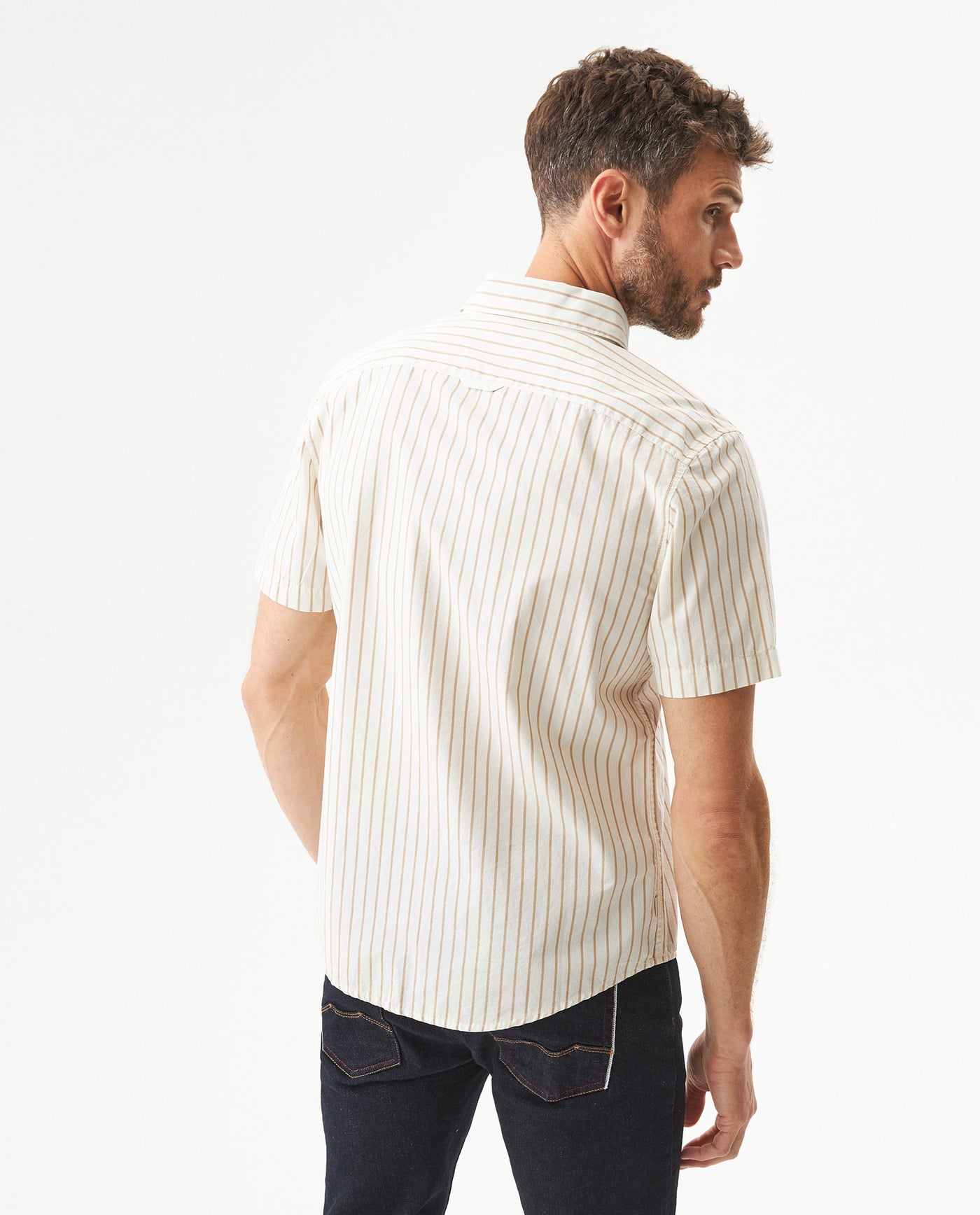 Men's Short Sleeve Slim Fit Striped Pattern Shirt in Cotton, Seawall 619G041 - 5