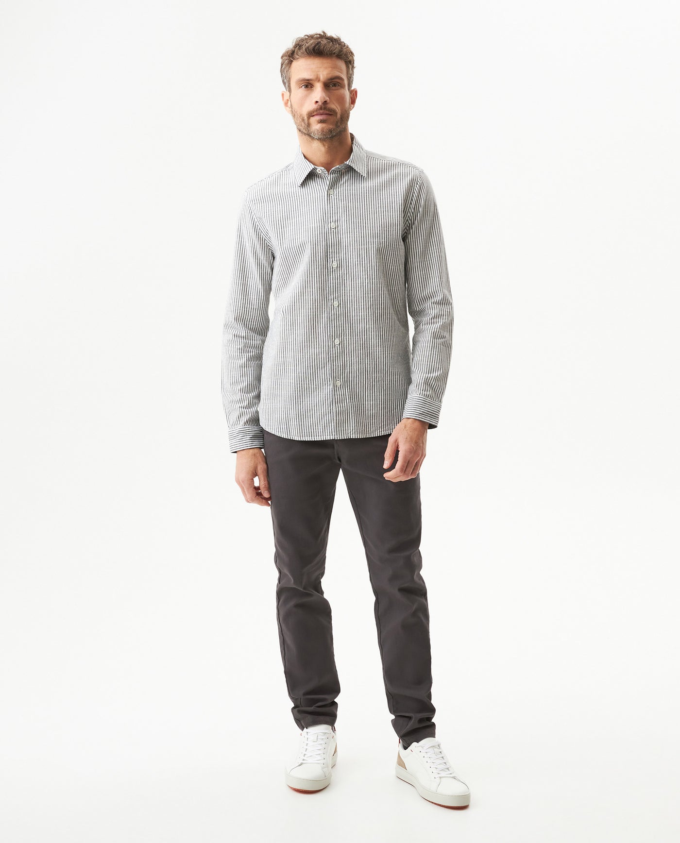 Men's Long Sleeve Classic Fit Striped Shirt in Cotton, Wharf 619G043 - 3