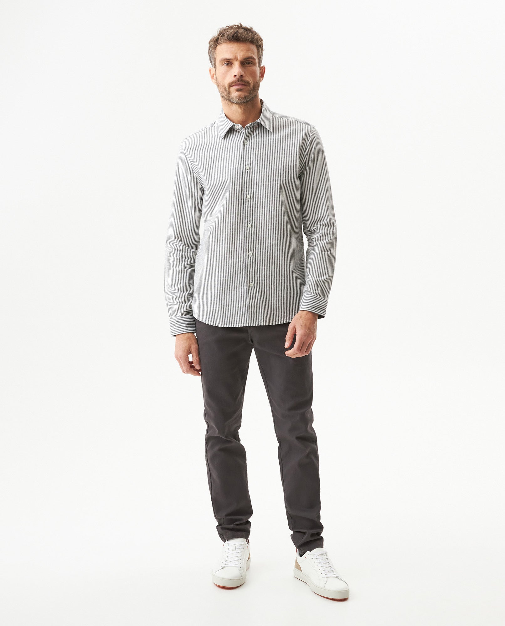 Men's Long Sleeve Classic Fit Striped Shirt in Cotton, Wharf 619G043 - 3