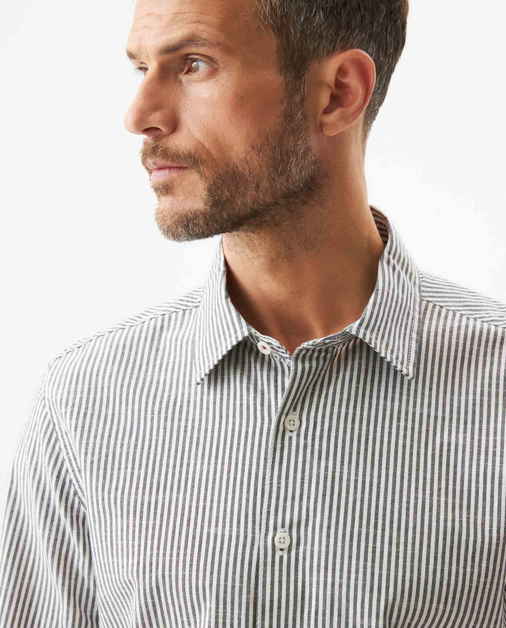 Men's Long Sleeve Classic Fit Striped Shirt in Cotton, Wharf 619G043 - 4