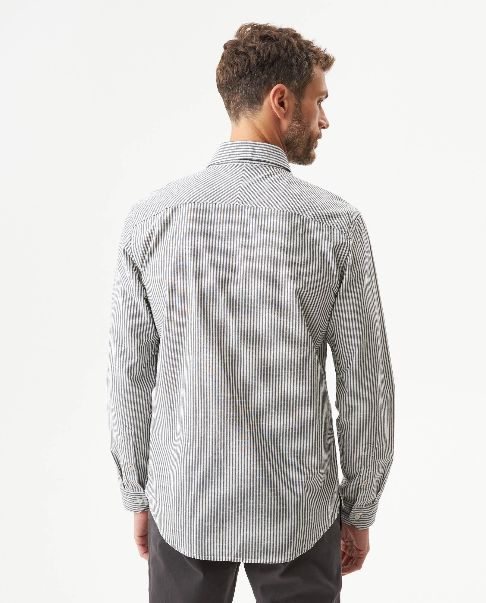 Men's Long Sleeve Classic Fit Striped Shirt in Cotton, Wharf 619G043 - 5