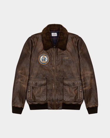 ICON AVIATOR BOMBER LEATHER JACKET IN BROWN