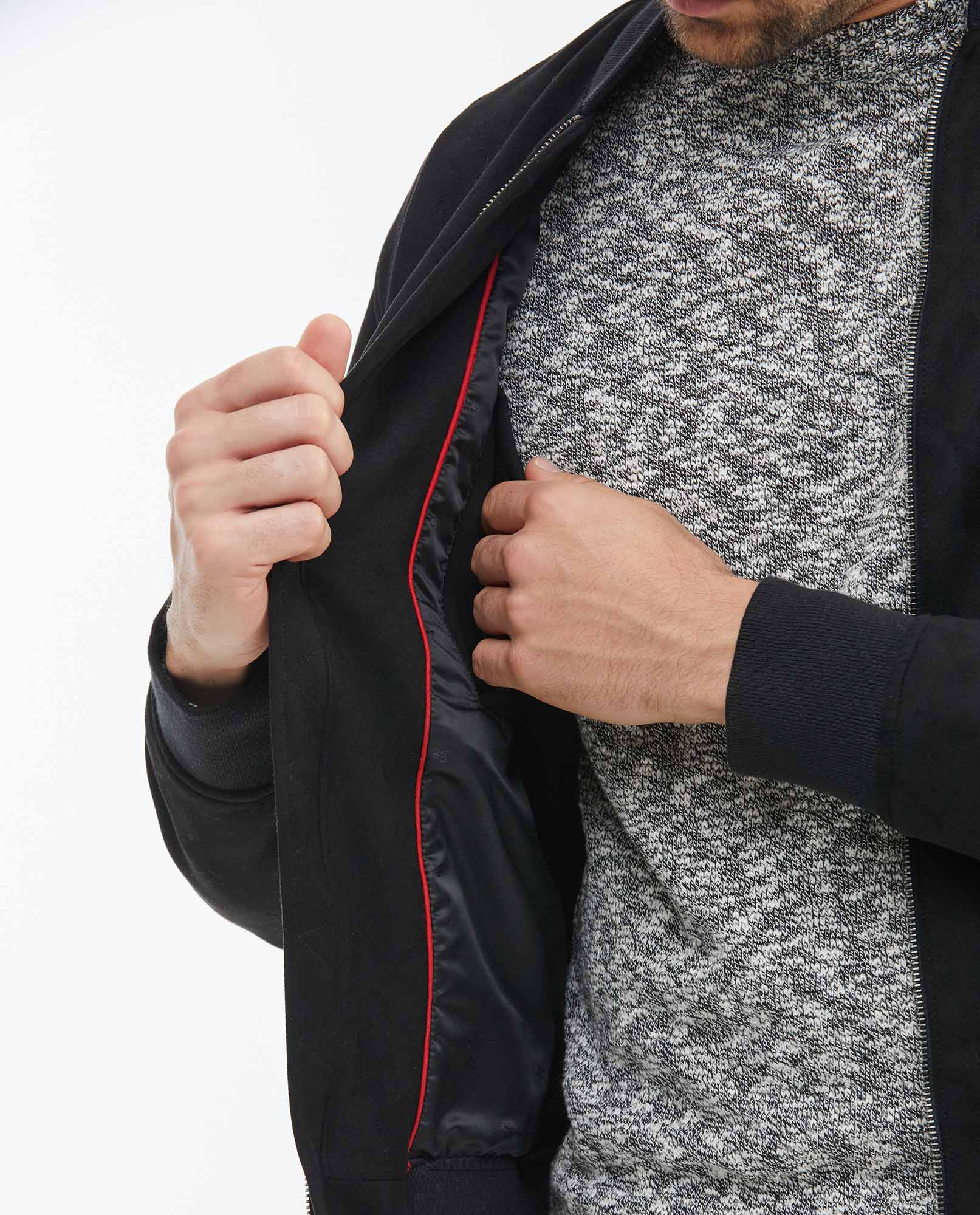 Men's Smart Bomber Anorak Jacket Polyester Stretch Red Piping Printed Lining - 4