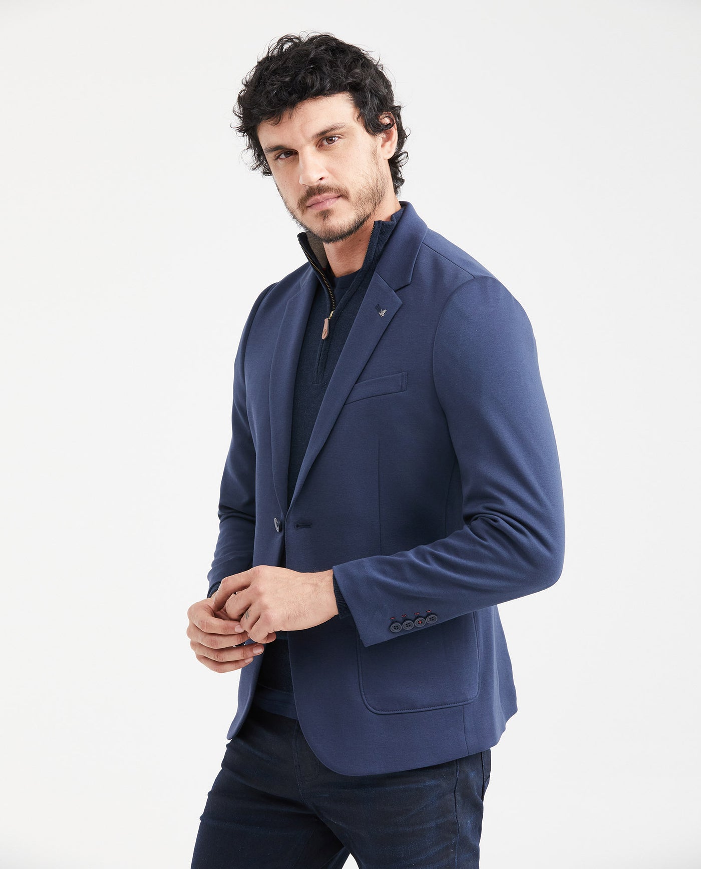 Men's Knit Fabric Blazer with Functional Pockets - Blue 621G001 - 1