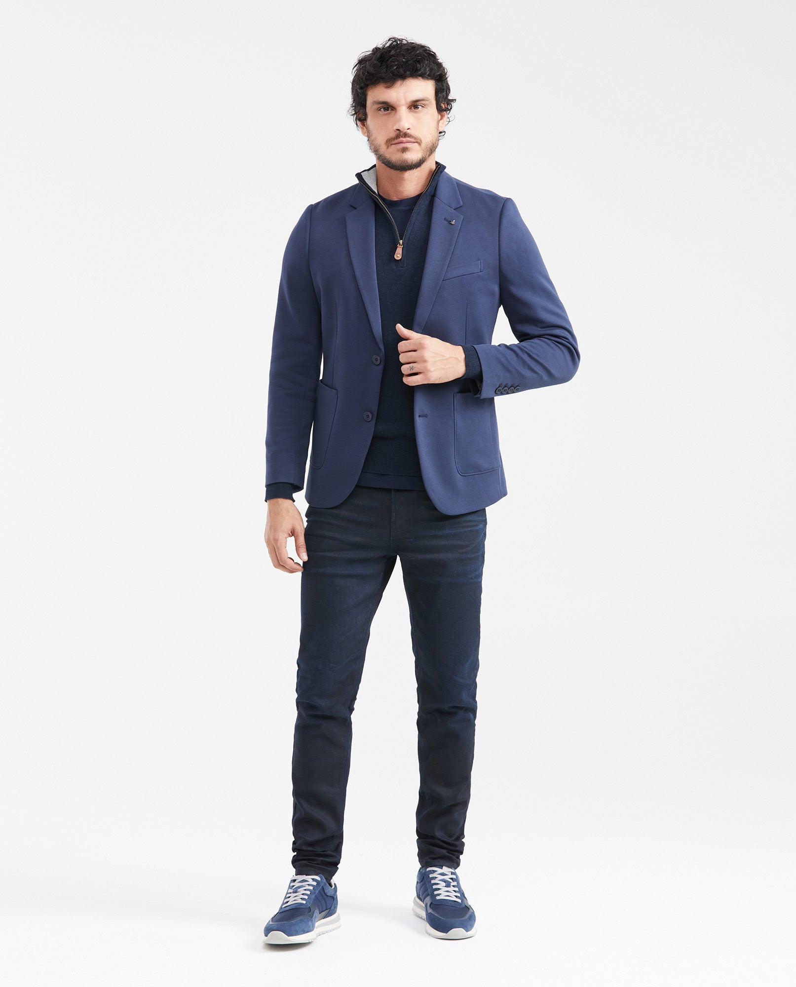 Men's Knit Fabric Blazer with Functional Pockets - Blue 621G001 - 7