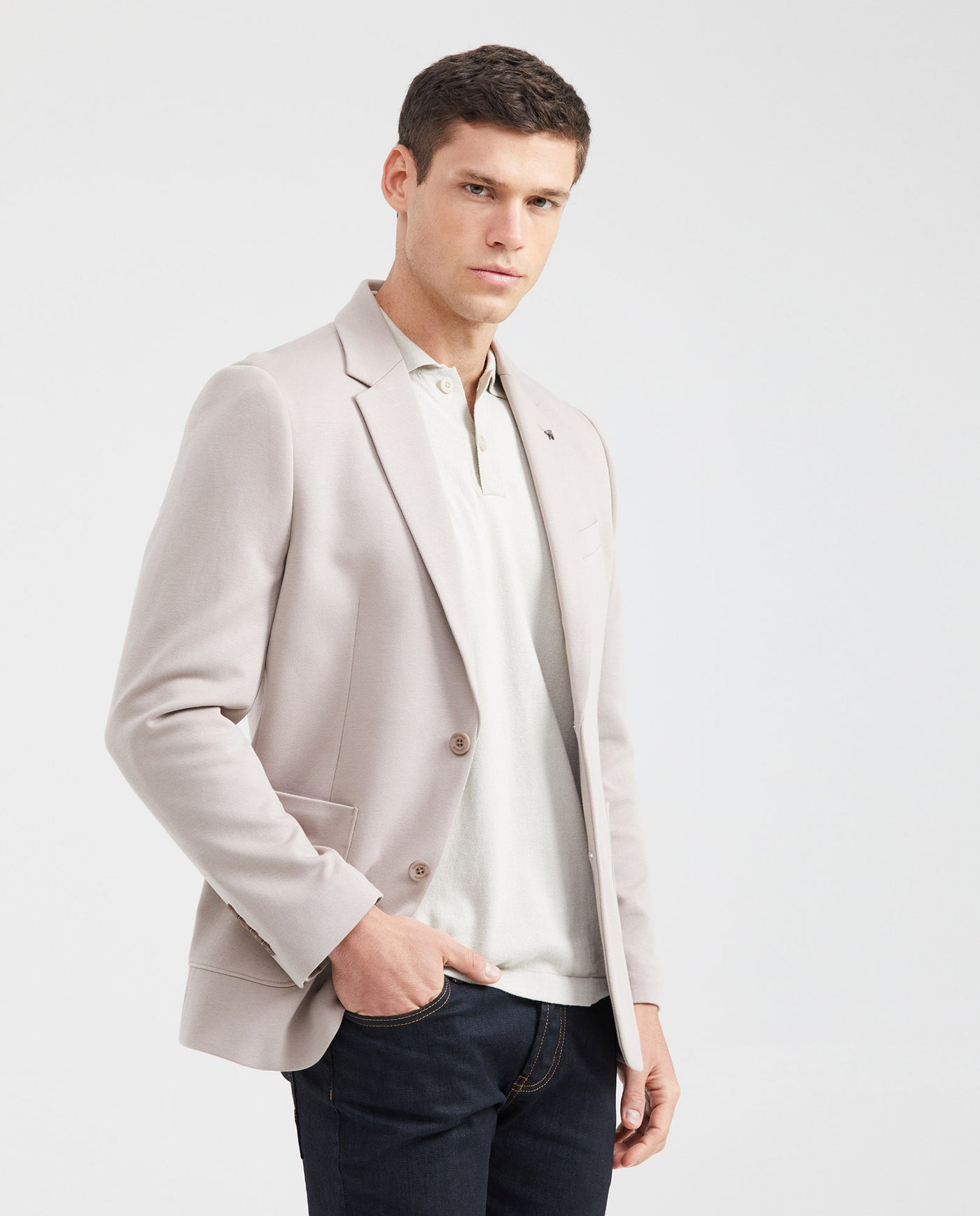 Men's Knit Fabric Blazer with Functional Pockets - Beige 621G001 - 1