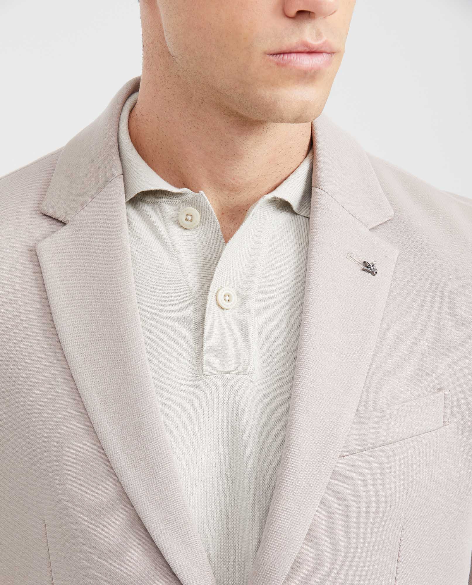 Men's Knit Fabric Blazer with Functional Pockets - Beige 621G001 - 2