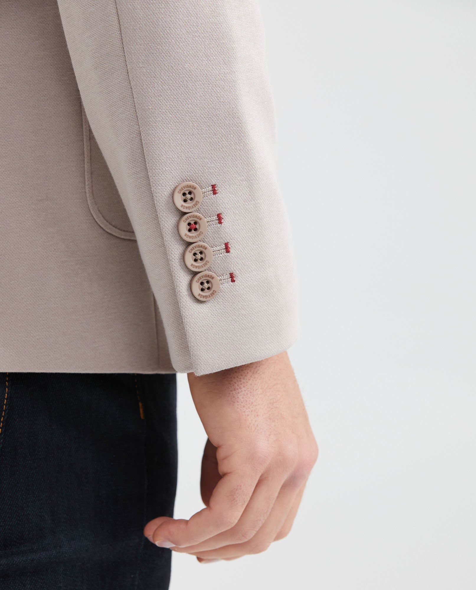 Men's Knit Fabric Blazer with Functional Pockets - Beige 621G001 - 6