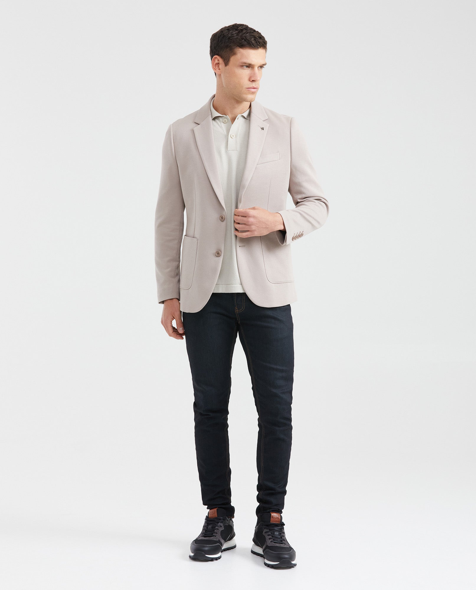 Men's Knit Fabric Blazer with Functional Pockets - Beige 621G001 - 7
