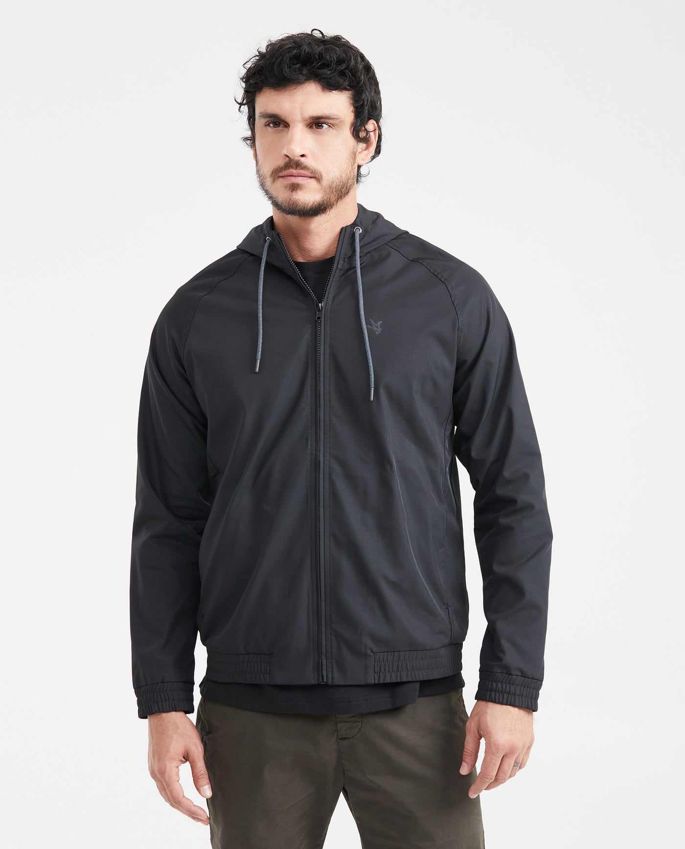 Men's Windbreaker Jacket with Hood - Black 621G008 - 1