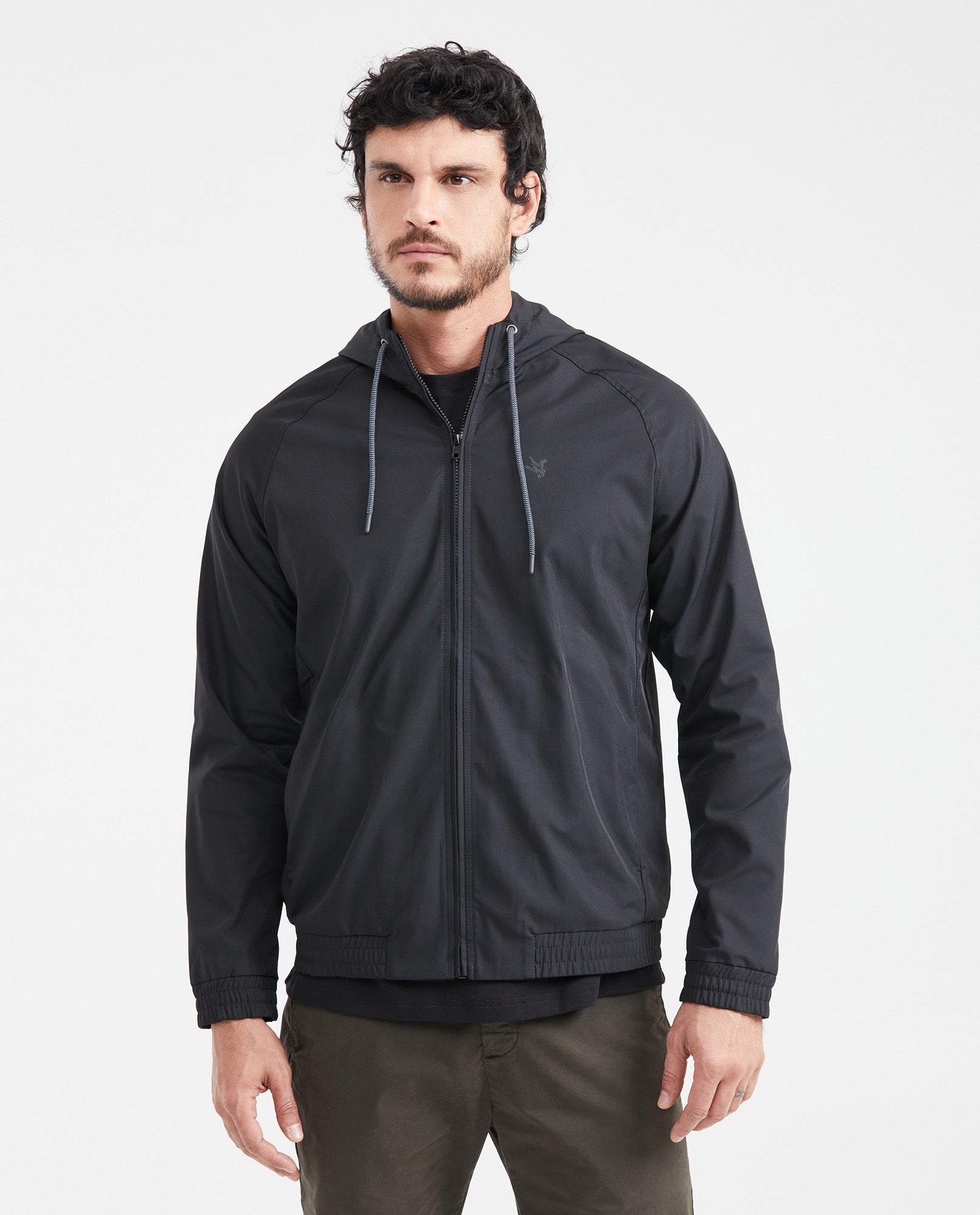 Men's Windbreaker Jacket with Hood - Black 621G008 - 1