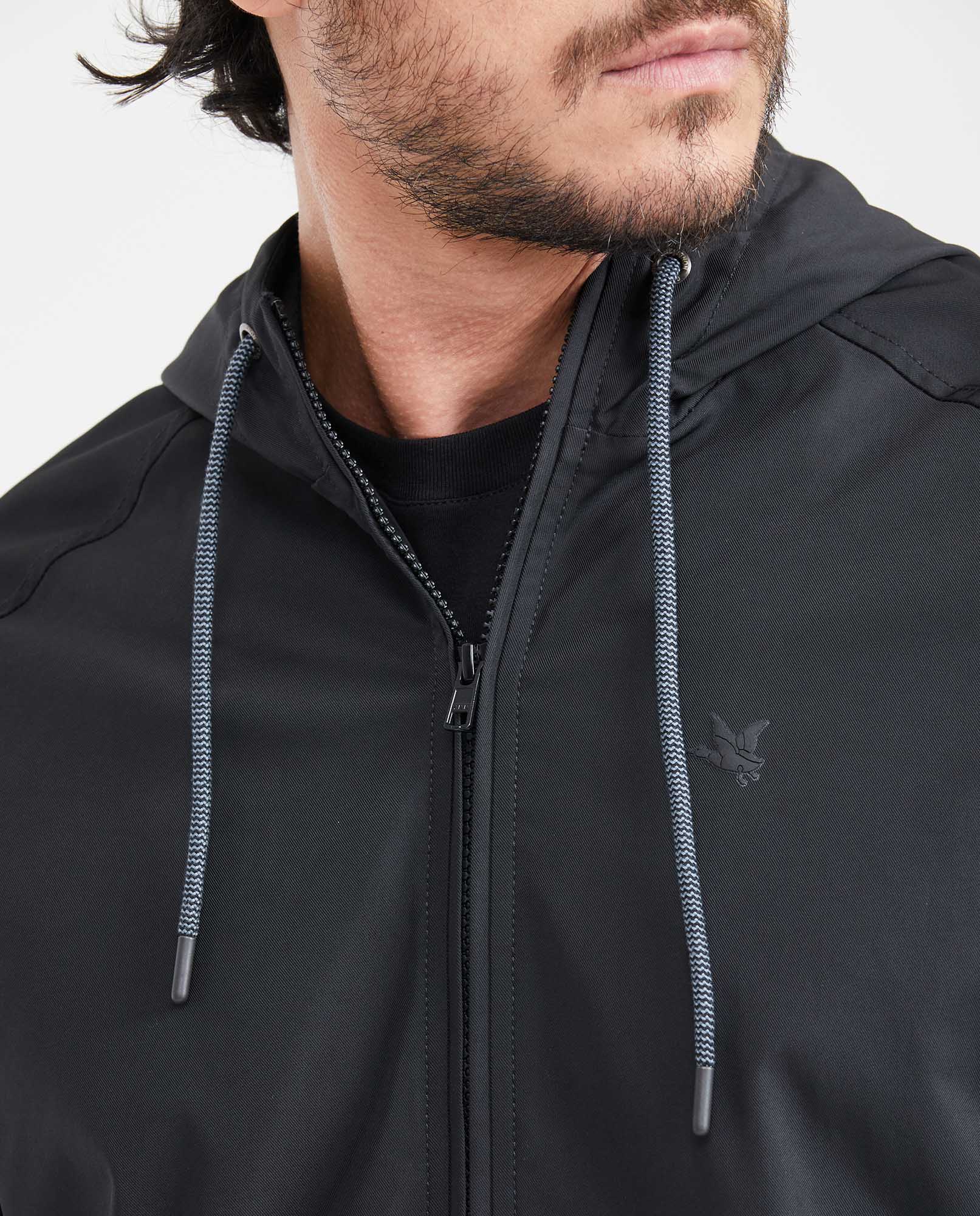 Men's Windbreaker Jacket with Hood - Black 621G008 - 2