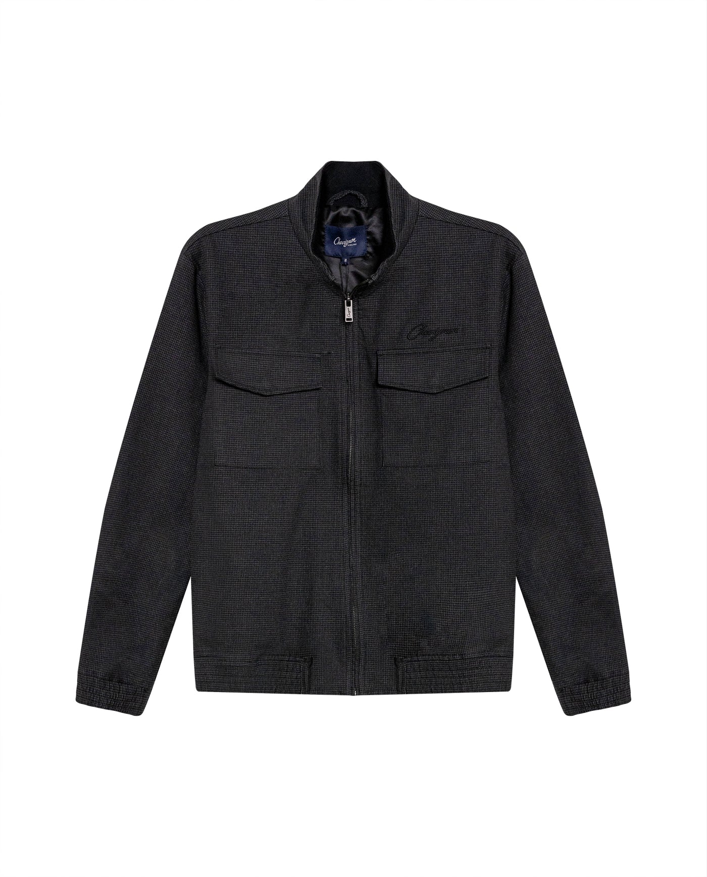 Mens Bomber Jacket High Collar Cloth Cotton Elastane Utilitarian Set Printed Duck Lining - Black 63_621H001_NEG194004_3