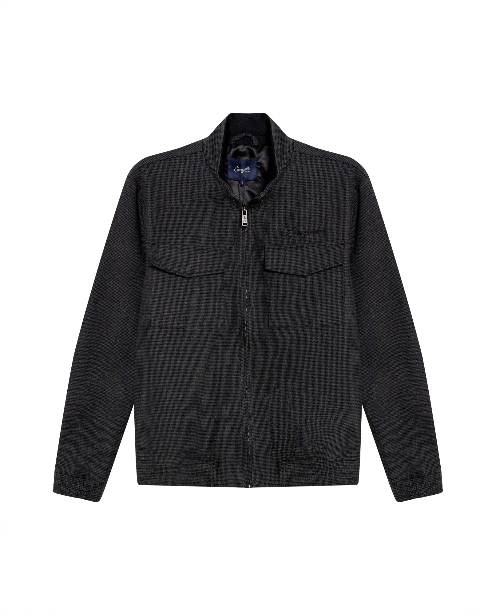 Mens Bomber Jacket High Collar Cloth Cotton Elastane Utilitarian Set Printed Duck Lining - Black 63_621H001_NEG194004_3