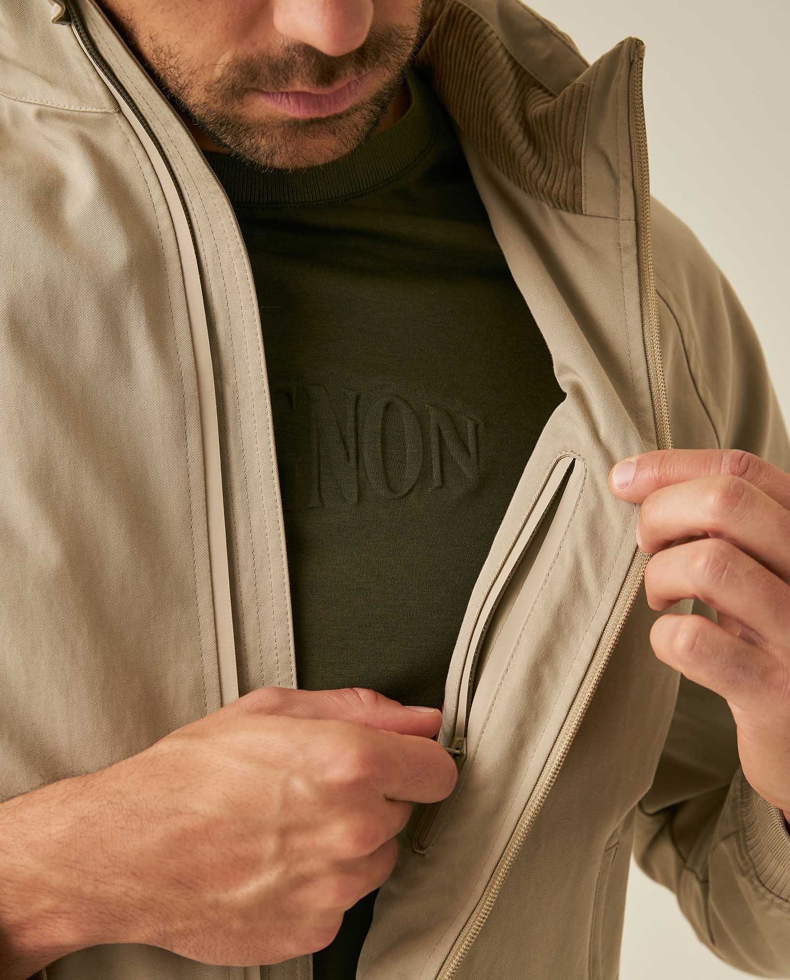 Mens Jacket High Collar Foldable Hood Cotton Polyamide Polyester - Gray 63_621H002_GRI161107_5