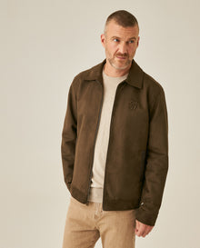 Mens Trucker Jacket Aviator Collar Polyester Suede Peach Touch - Brown 63_621H004_CAF190840_0