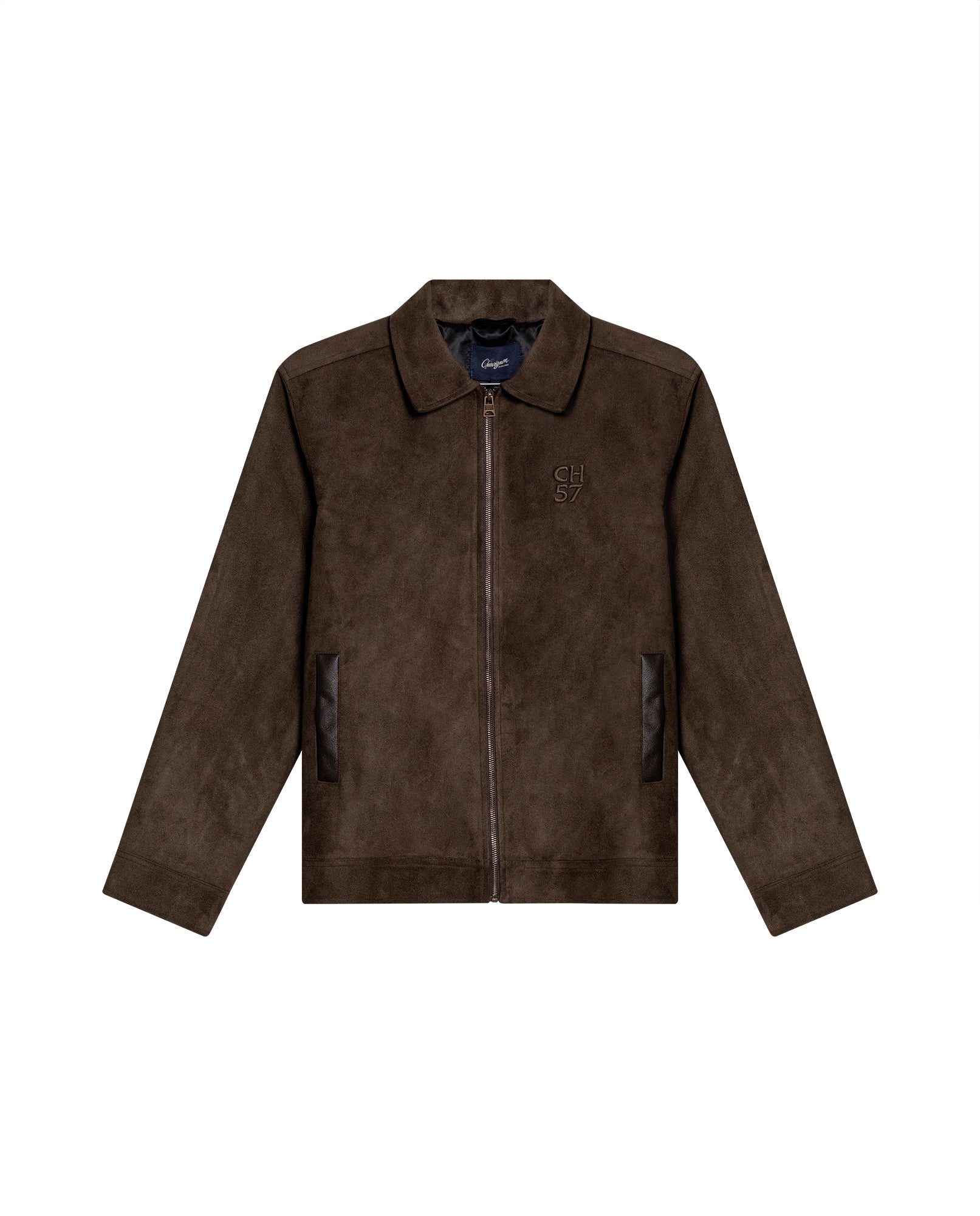 Mens Trucker Jacket Aviator Collar Polyester Suede Peach Touch - Brown 63_621H004_CAF190840_3