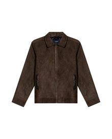 Mens Trucker Jacket Aviator Collar Polyester Suede Peach Touch - Brown 63_621H004_CAF190840_3