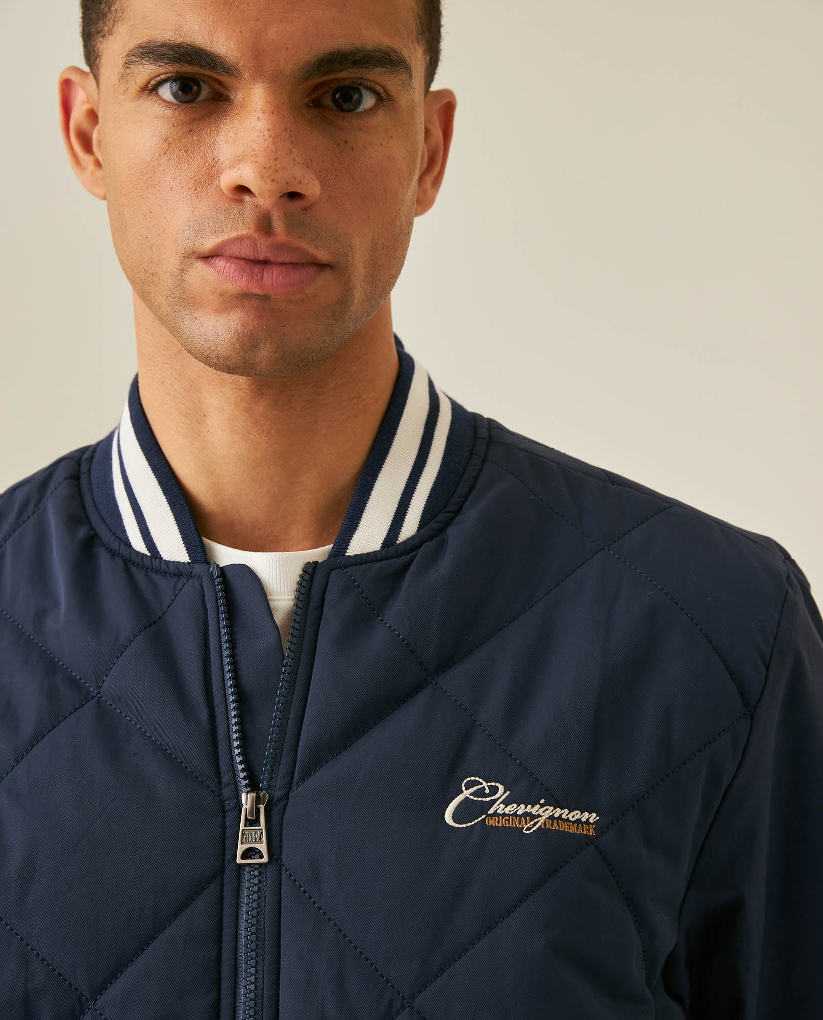 Mens Bomber Jacket Quilted Cotton Polyester Diamond Quilting Embroidered Graphics - Blue 63_621H005_AZU193923_0