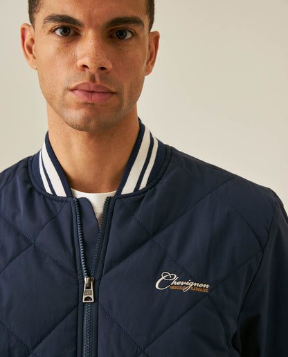 Mens Bomber Jacket Quilted Cotton Polyester Diamond Quilting Embroidered Graphics - Blue 63_621H005_AZU193923_0