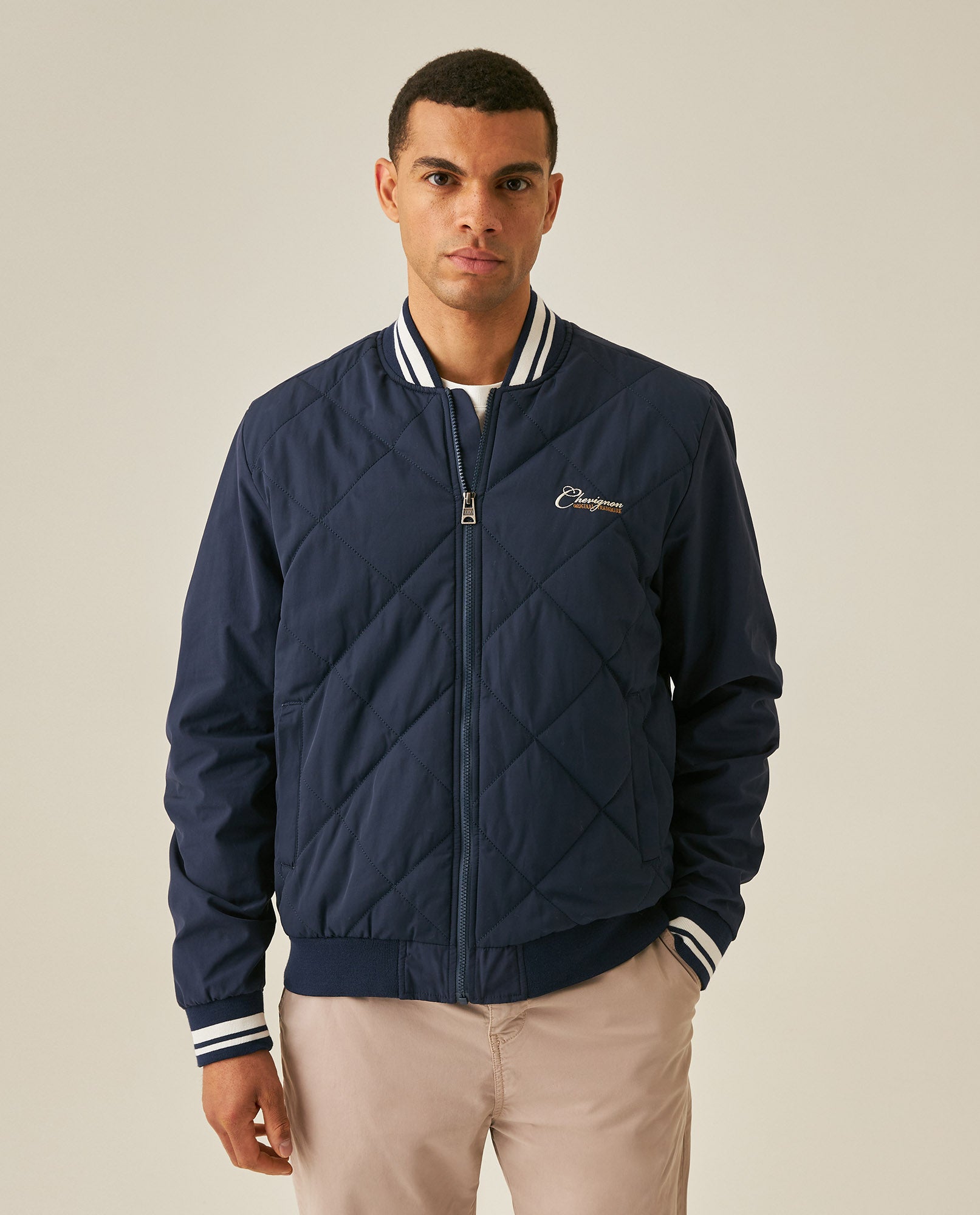 Mens Bomber Jacket Quilted Cotton Polyester Diamond Quilting Embroidered Graphics - Blue 63_621H005_AZU193923_5